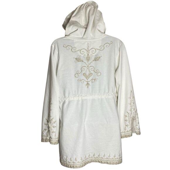 Lucky Brand Y2K Hoodie Women S/M Embroidered Boho V Neck Sweatshirt Beachy 2000s - Picture 2 of 16